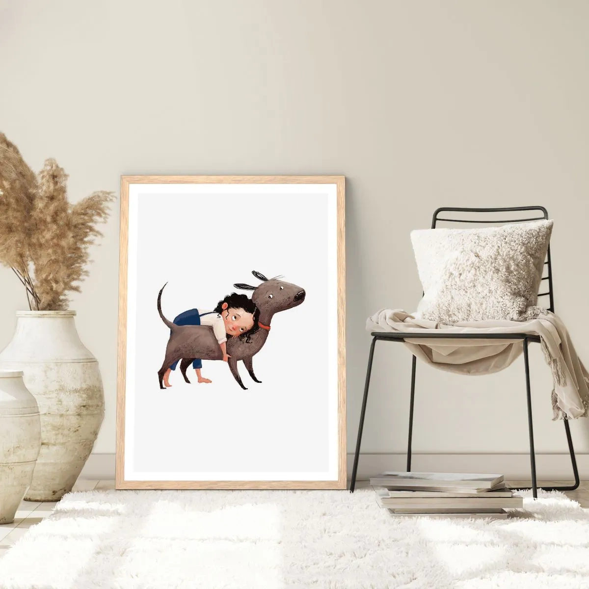 Plakat i ramme af lyst egetræ - Bedste venner - 70x100 cm