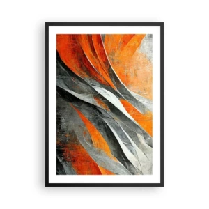 Plakat i sort ramme - Dynamisk abstraktion i nuancer af orange og grå - 50x70cm - Varme og kulde - Moderne vægdekoration til stue og soveværelse ARTTOR