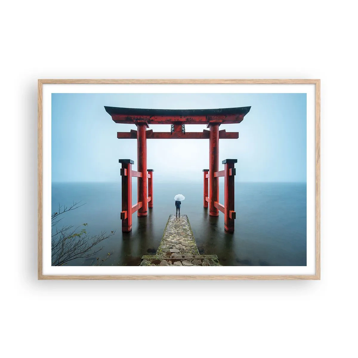Plakat i ramme af lyst egetræ - Japansk drømmeri - 100x70 cm