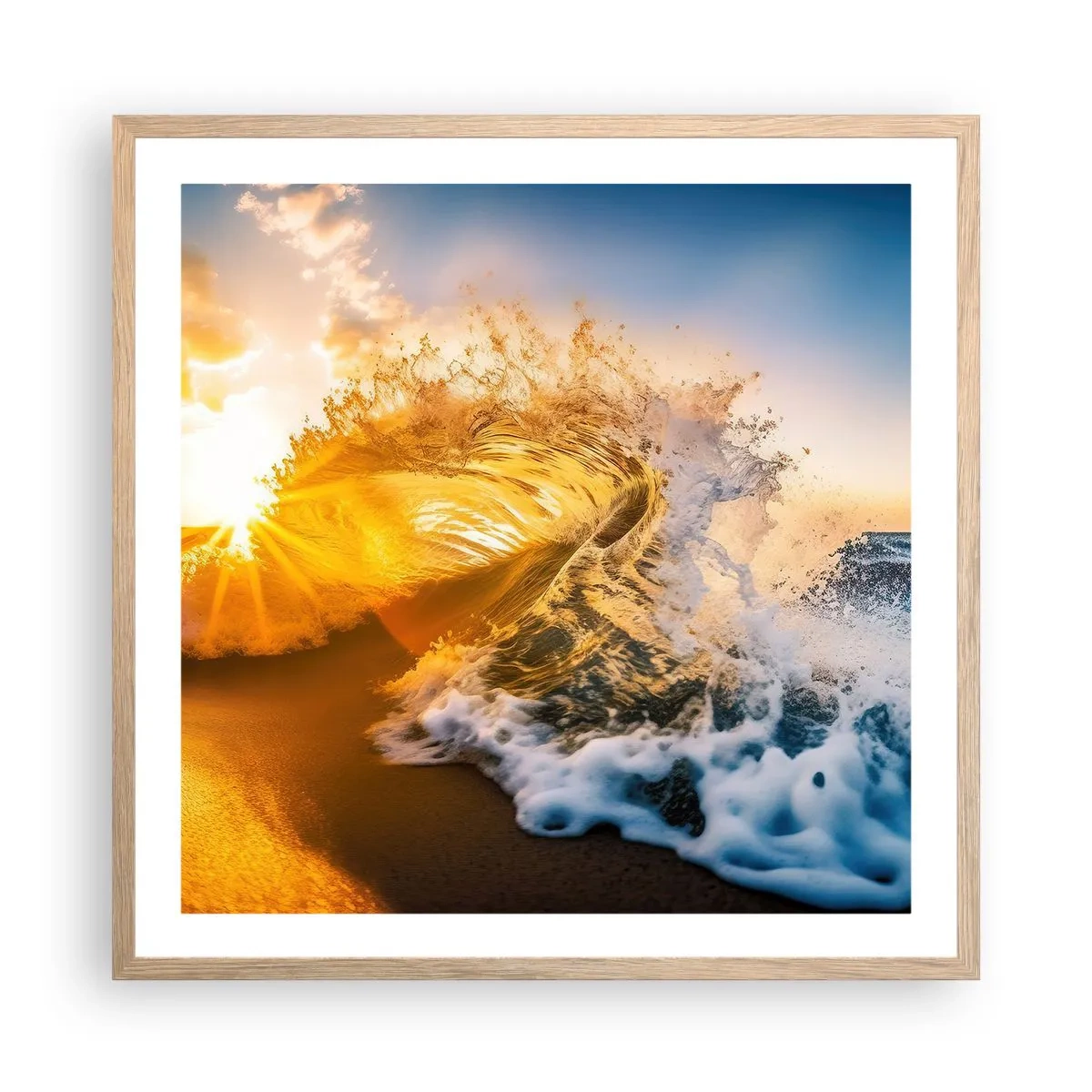 Plakat i ramme af lyst egetræ - Leg på sandet - 60x60 cm