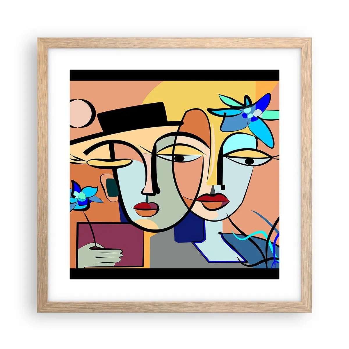 Plakat i ramme af lyst egetræ - Picassos randez vous - 40x40 cm