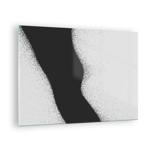 Billede på glas - Minimalistisk sort-hvid abstraktion med en punktgradient - 70x50cm - Flydende balance - Moderne vægdekoration til stue og soveværelse ARTTOR