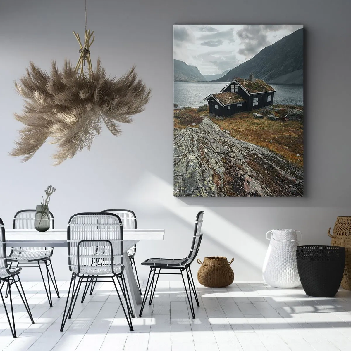 Lærredstryk - Billede på lærred - Fjord sommerresort - 65x120 cm