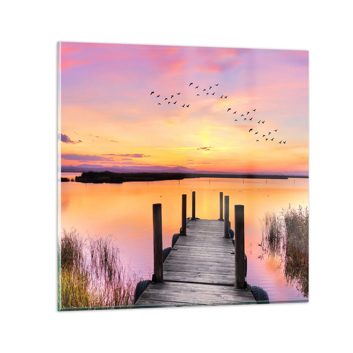 Billede på glas - Violet stille daggry - 40x40 cm