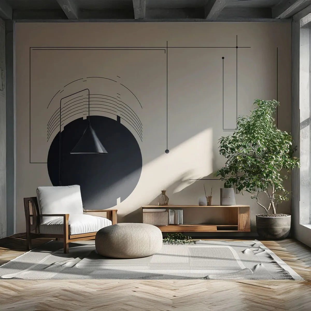 Fototapet Selvklæbende Deluxe Sticker - Fjedrende og dynamisk komposition - Geometrisk, Minimalisme, Æstetisk - 300x210 cm
