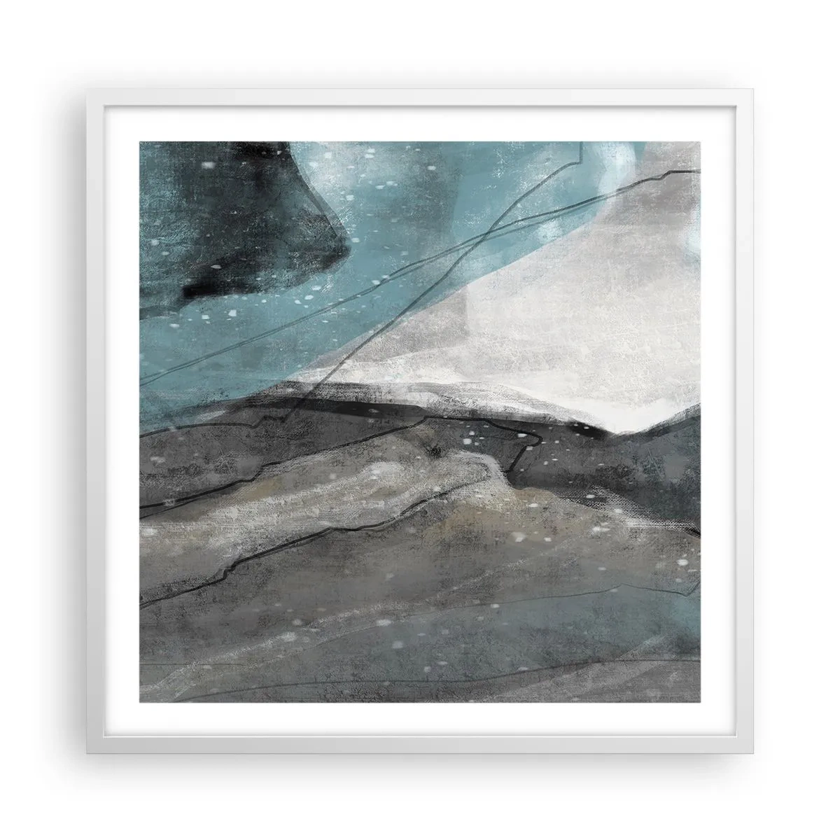 Plakat i hvid ramme - Abstraktion: klipper og is - 60x60 cm