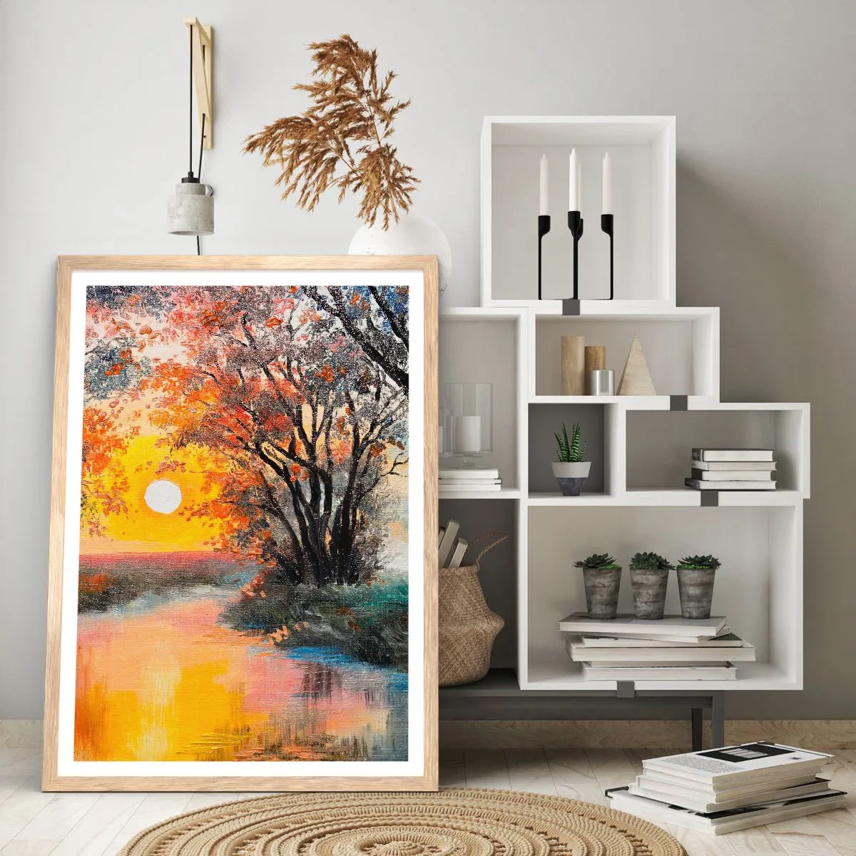 Plakat i ramme af lyst egetræ - Efterårs atmosfære - 40x50 cm