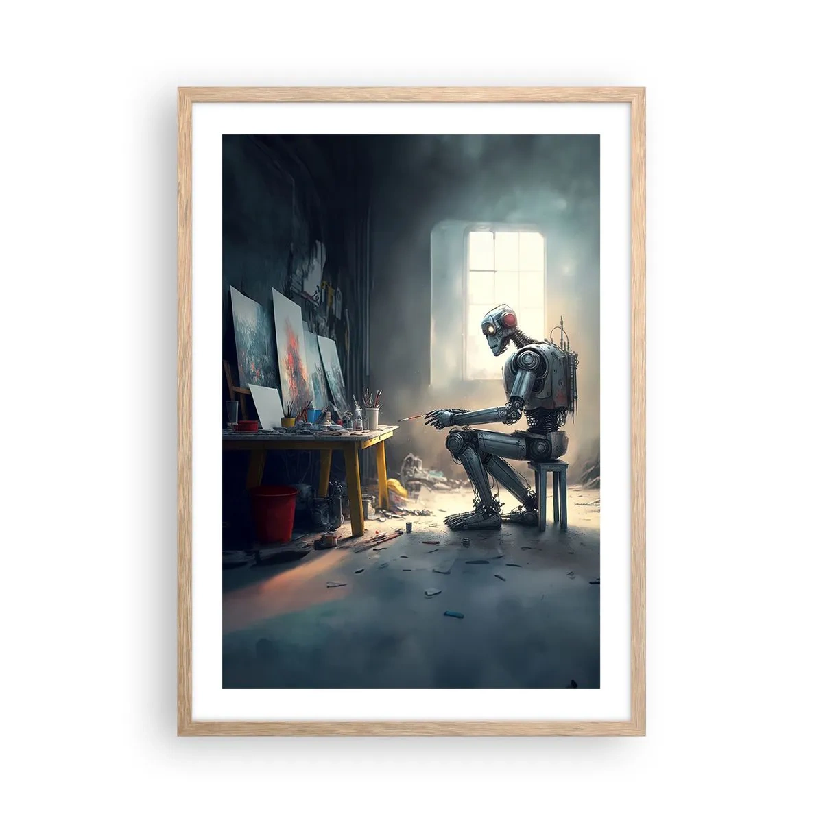 Plakat i ramme af lyst egetræ - Den skabende handling - 50x70 cm