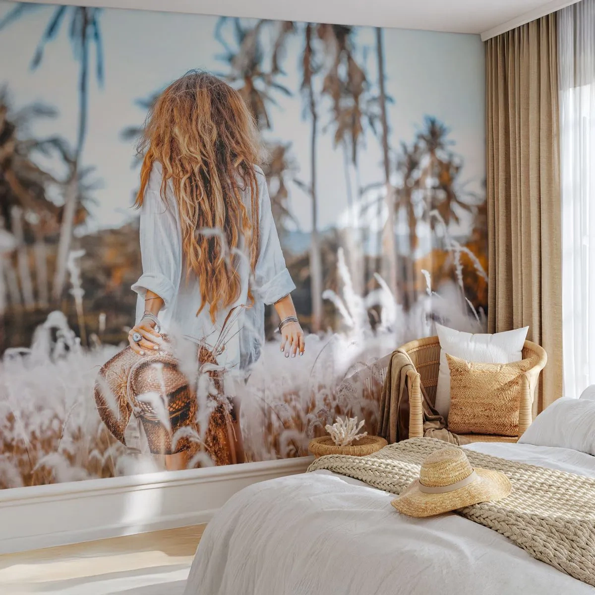 Fototapet Selvklæbende Deluxe Sticker - Født af græsdun - Kvinde, Årgang, Boho - 350x256 cm