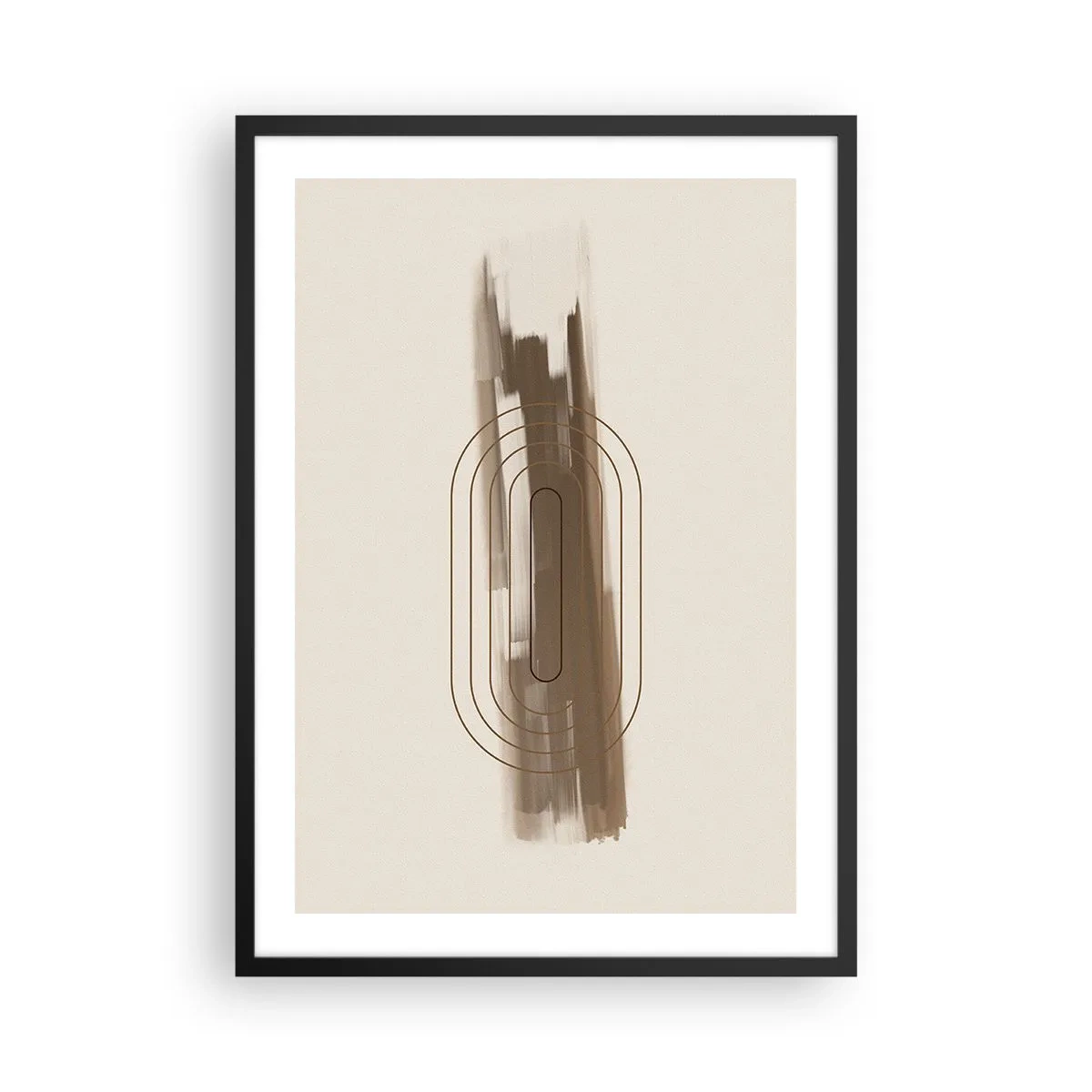 Plakat i sort ramme - Geometrisk form i nuancer af brunt og beige - 50x70cm - Et pust af gråvejr - Moderne vægdekoration til stue og soveværelse ARTTOR