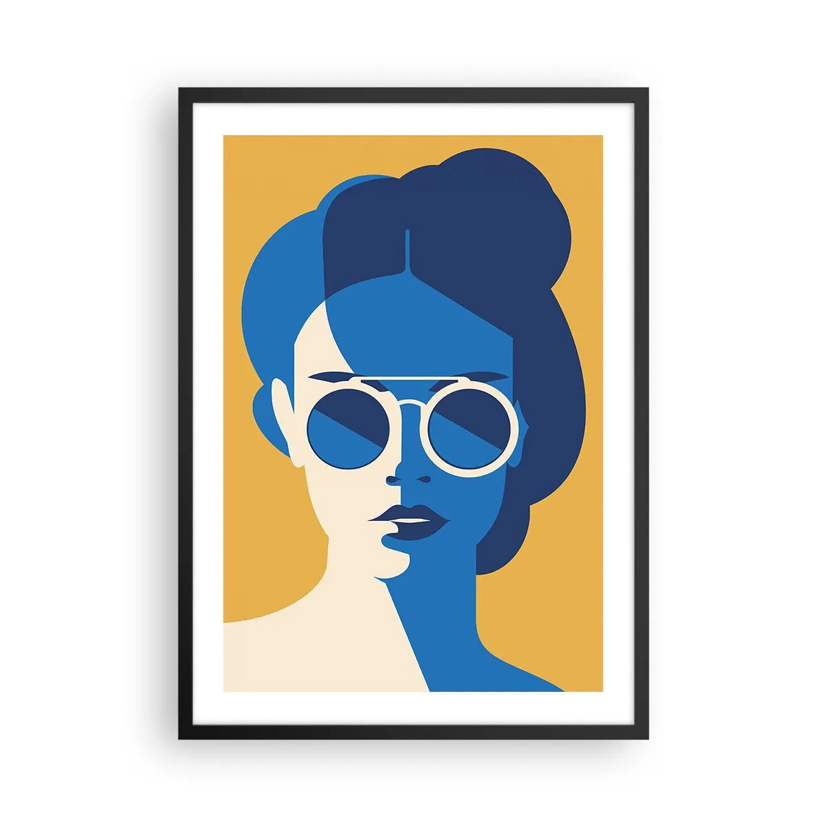 Plakat i sort ramme - Abstrakt portræt af en kvinde med solbriller - 50x70cm - Ferie-look - Moderne vægdekoration til stue og soveværelse ARTTOR