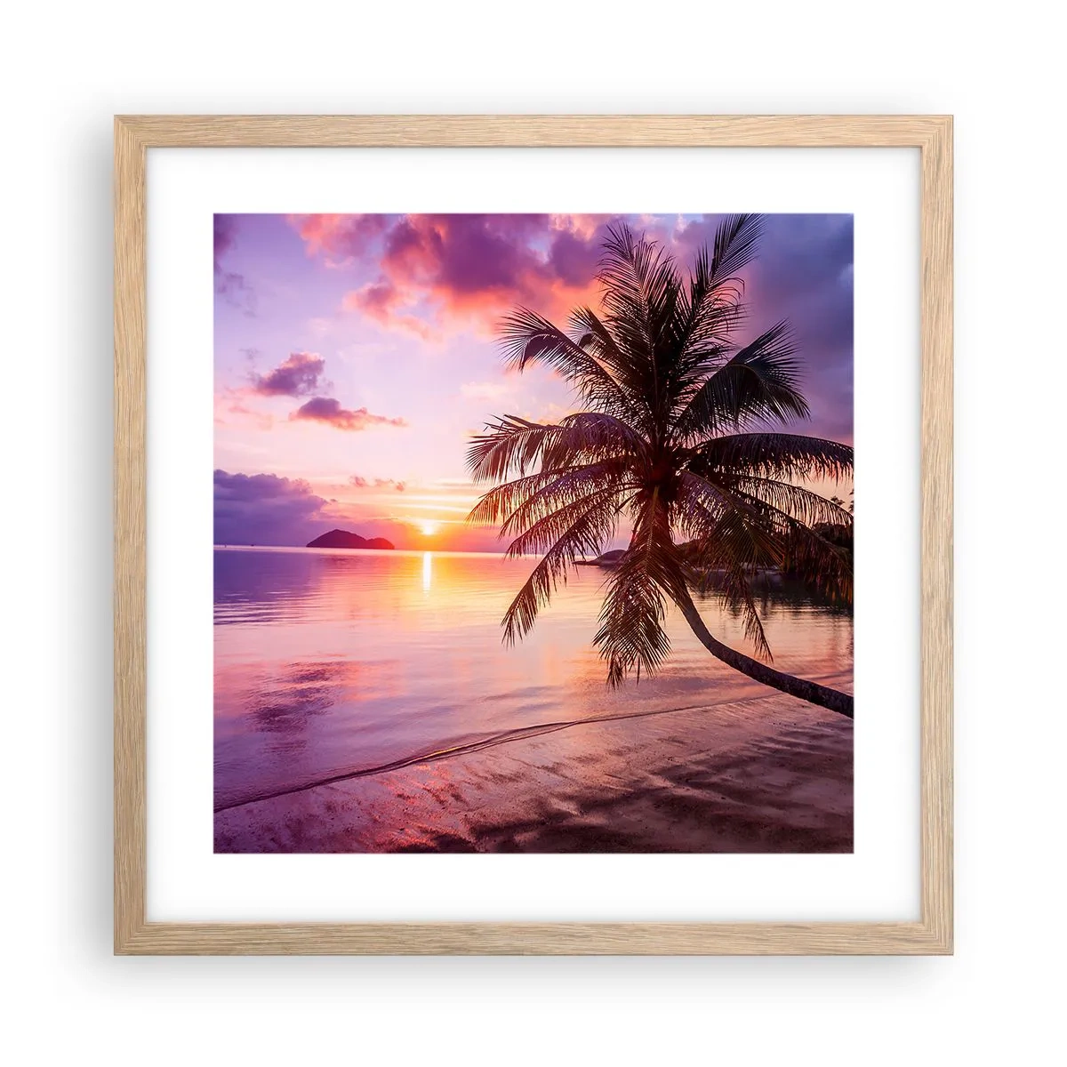 Plakat i ramme af lyst egetræ - Lyksalighed hele vejen til horisonten - 40x40 cm