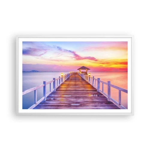 Plakat i hvid ramme - Lilagylden stilhed om aftenen - 91x61 cm