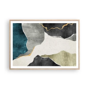 Plakat i ramme af lyst egetræ - Mosaikkomposition med en streng af guld - 100x70 cm