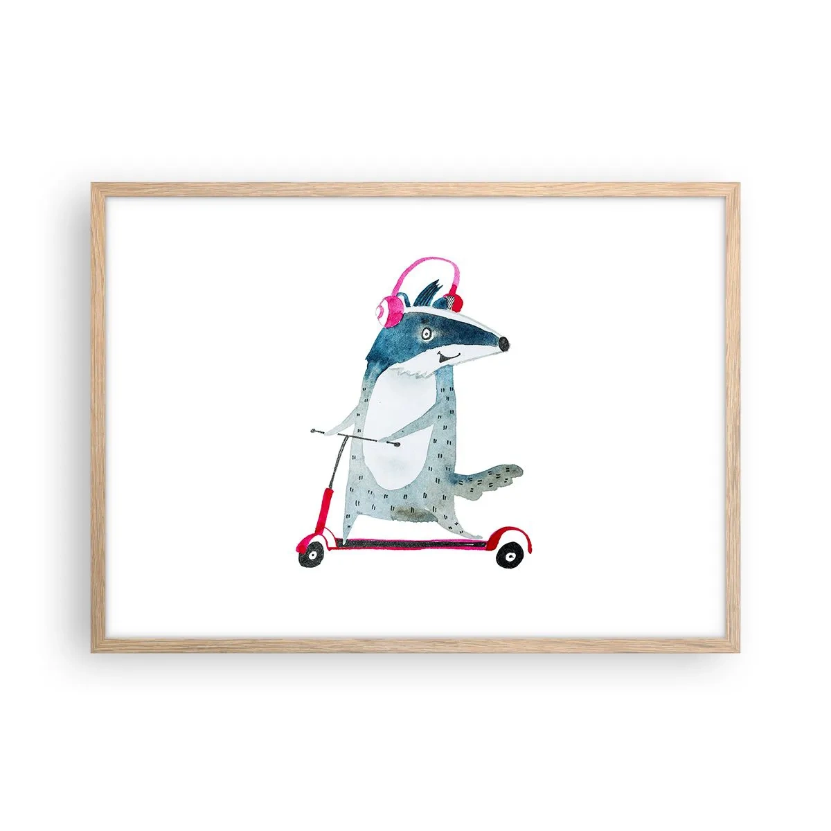 Plakat i ramme af lyst egetræ - Grævlingens glæder - 70x50 cm