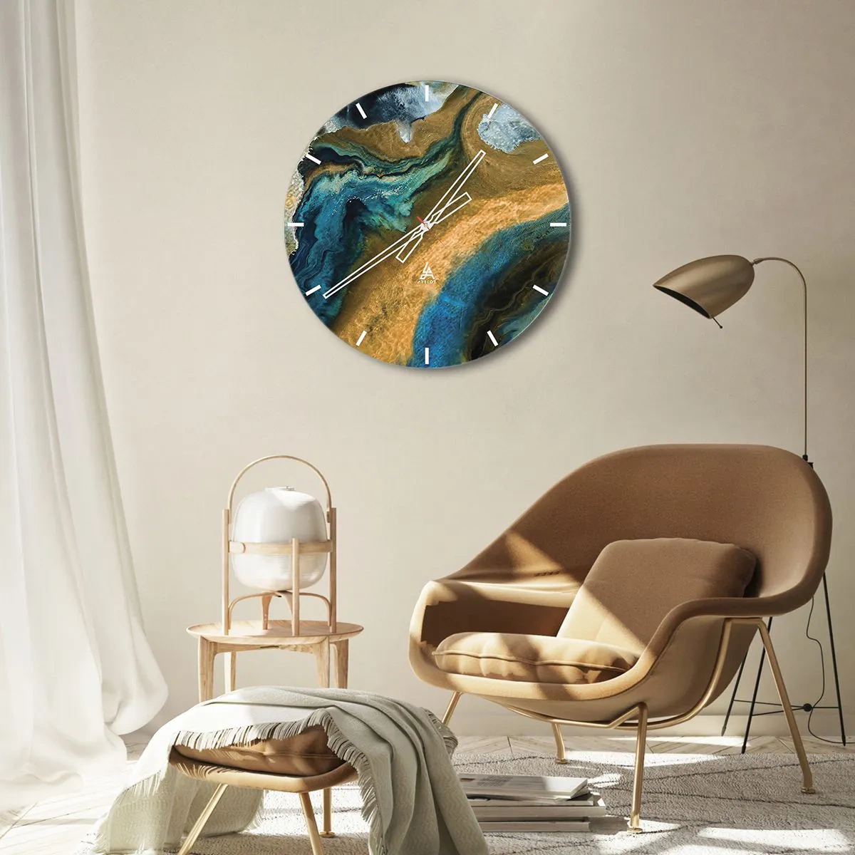 Vægur, Uret - Blå - gul - gensidig indflydelse - 40x40 cm