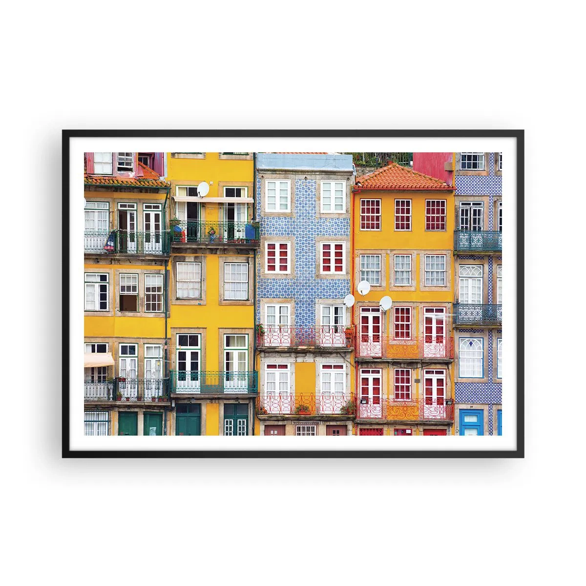 Plakat i sort ramme - Farverne i den gamle bydel - 100x70 cm