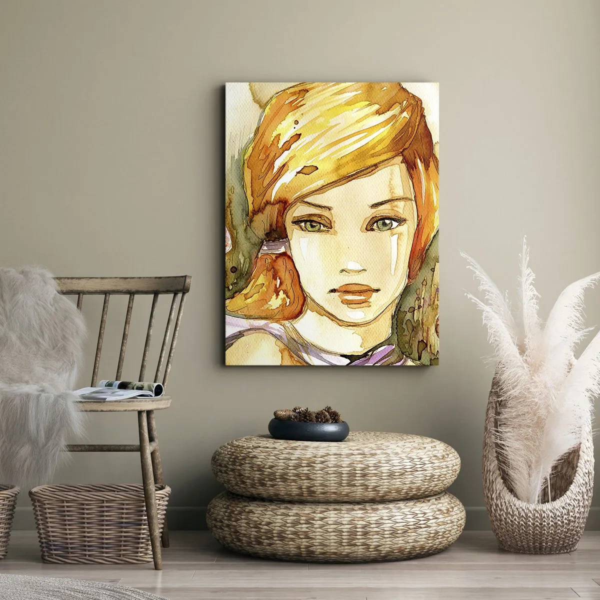 Lærredstryk - Billede på lærred - Smaragdblikket, der dulmer vreden - 45x80 cm
