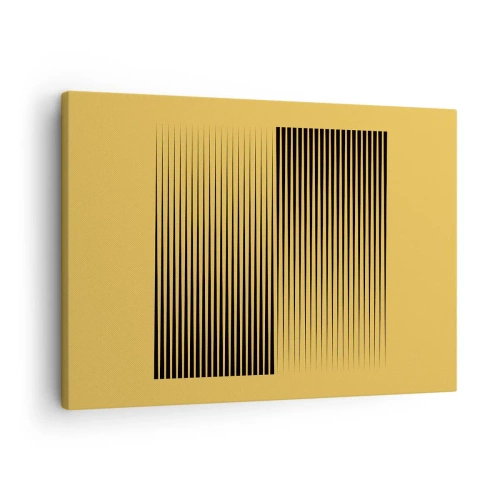 Lærredstryk - Billede på lærred - Lodrette sorte linjer på en gul baggrund - 70x50cm - Modsætningernes kvadrat - Moderne vægdekoration til stue og soveværelse ARTTOR