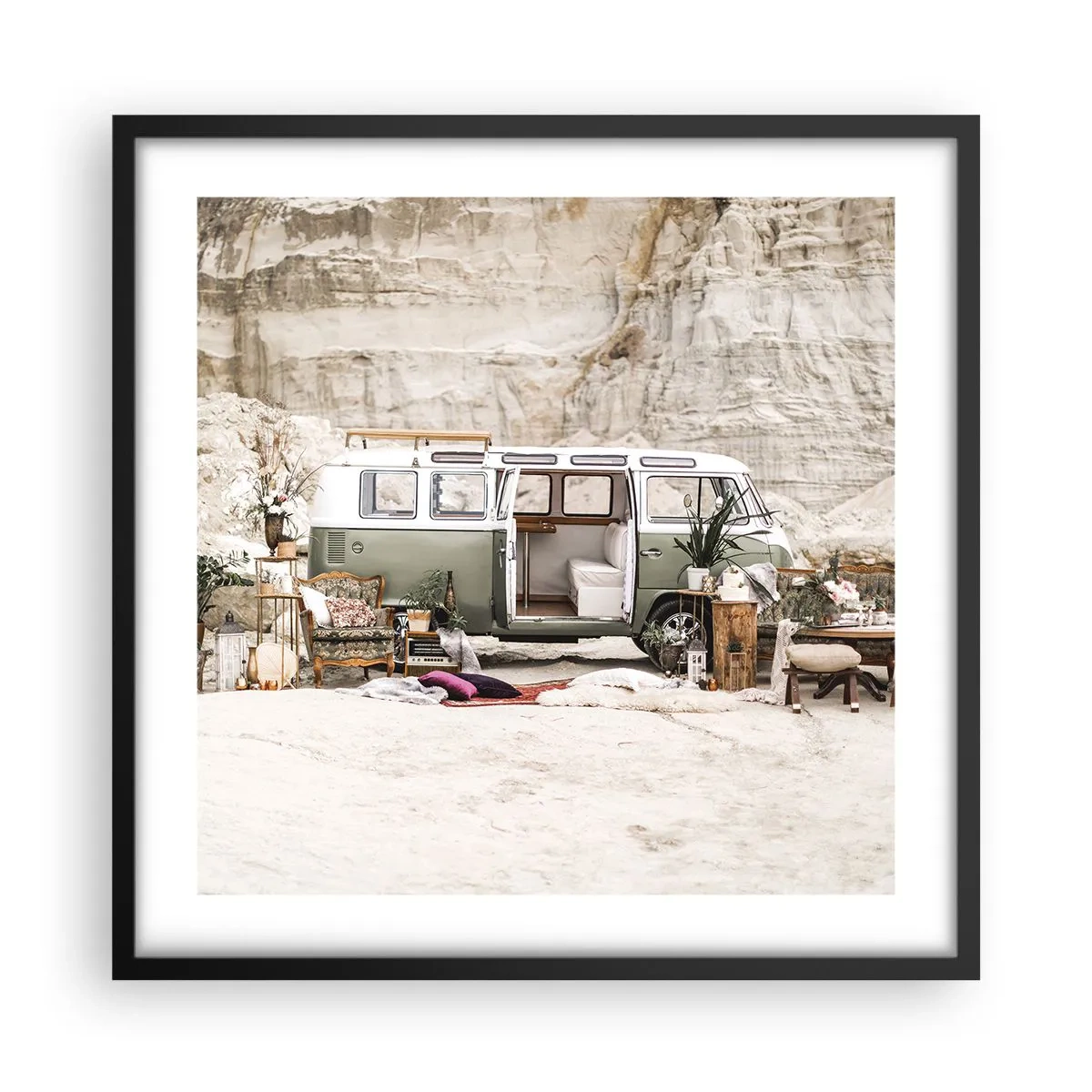 Plakat i sort ramme - Tid til at starte rejsen - 50x50 cm