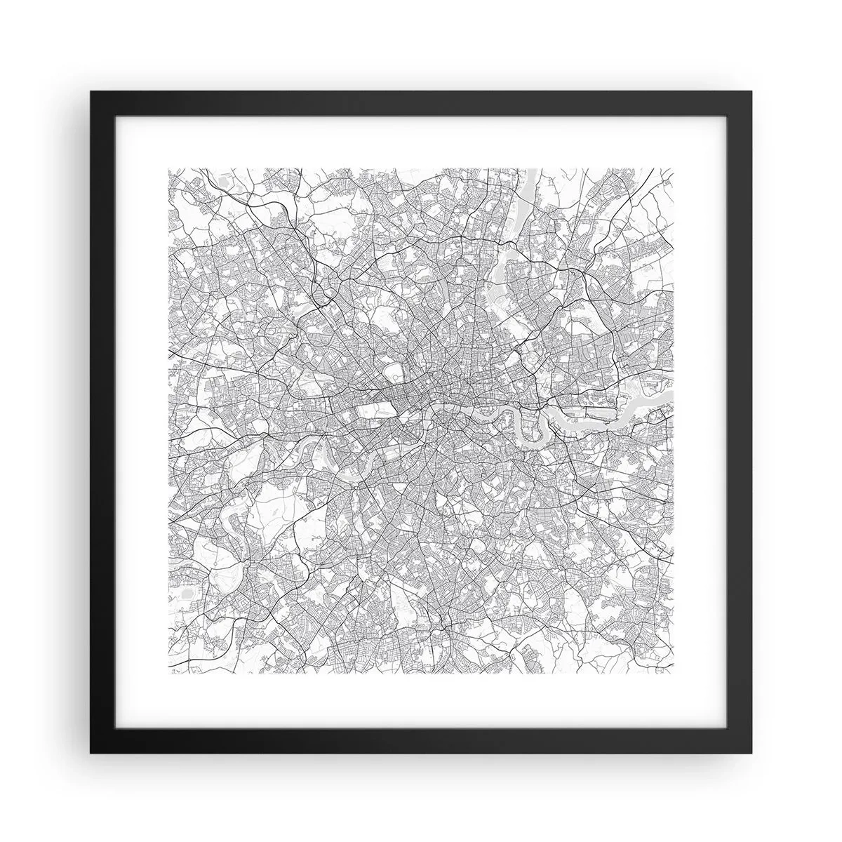 Plakat i sort ramme - Kort over Londons labyrint - 40x40 cm