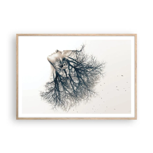 Plakat i ramme af lyst egetræ - Lyttede til træets hvisken - 100x70 cm