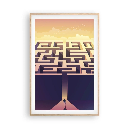 Plakat i ramme af lyst egetræ - Tid til beslutning - 61x91 cm