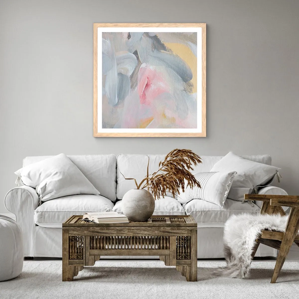 Plakat i ramme af lyst egetræ - I en pastelfarvet verden - 30x30 cm
