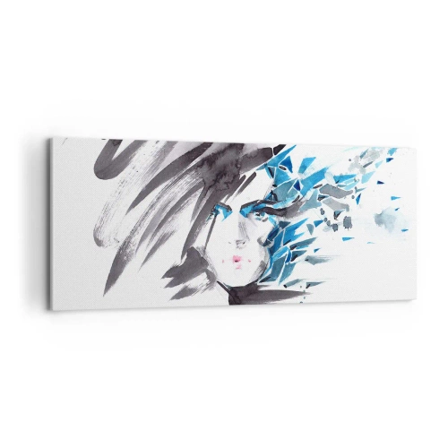 Lærredstryk - Billede på lærred - Sensuelt portræt i grå og blå farver - 100x40 cm