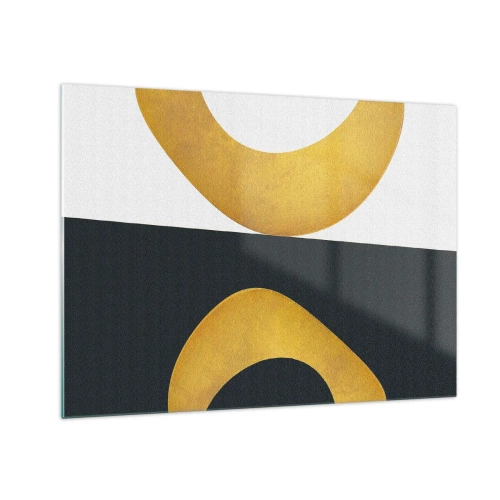 Billede på glas - Gyldne geometriske former på en hvid og sort baggrund - 70x50cm - Først: guld - Moderne vægdekoration til stue og soveværelse ARTTOR