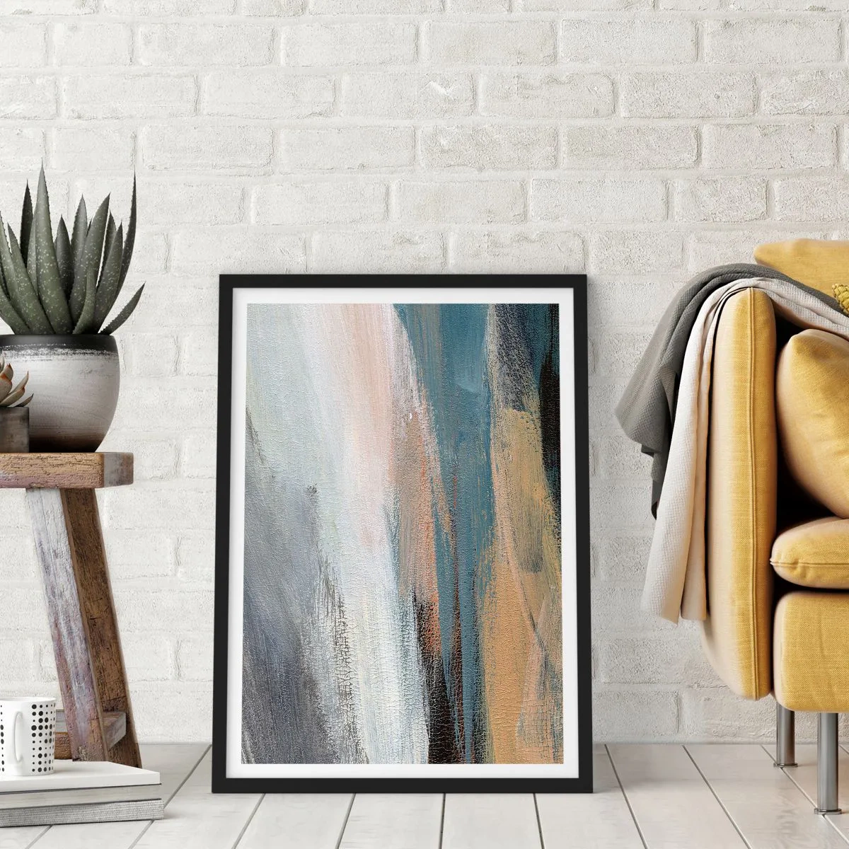 Plakat i sort ramme - Abstraktion: nordligt landskab - 61x91 cm