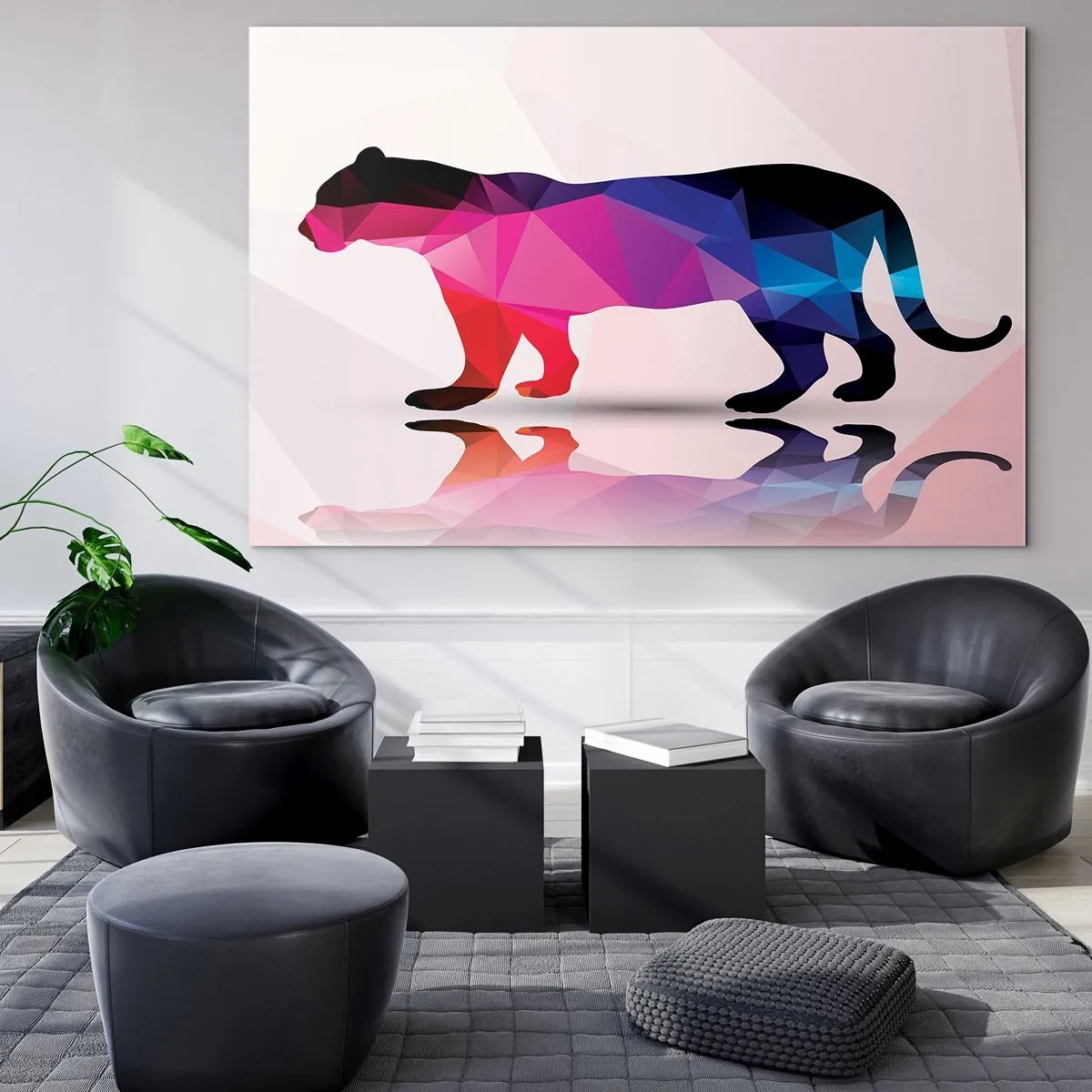 Billede på glas - Geometrisk panter i farverig abstraktion - 70x50cm - Diamant panter - Moderne vægdekoration til stue og soveværelse ARTTOR