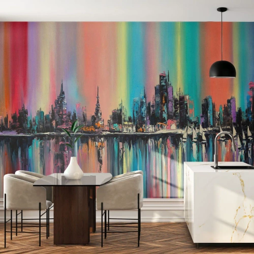 Fototapet Premium Sand - Skinne nattens lys - By, Arkitektur, flod - 100x70 cm