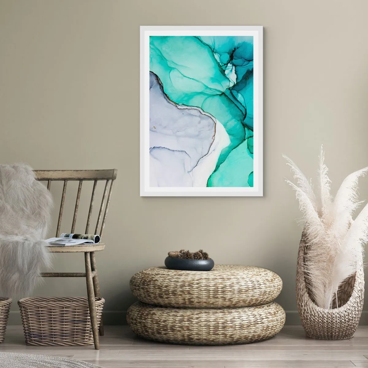 Plakat i hvid ramme - Undersøgelse i turkis - 70x100 cm