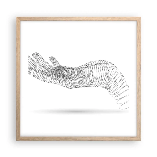 Plakat i ramme af lyst egetræ - Fjedrende hånd - 50x50 cm