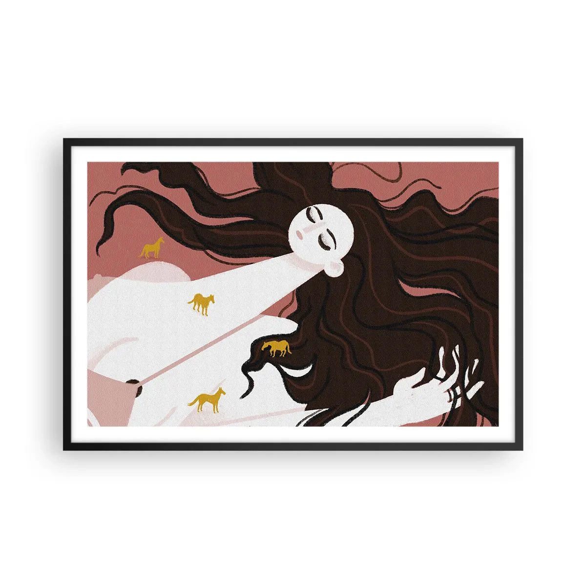 Plakat i sort ramme - Drøm om en gylden hest - 91x61 cm