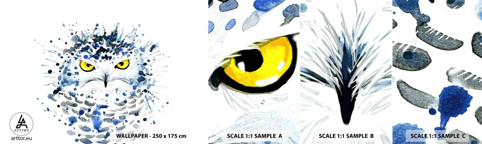 Prøve Fototapet Selvklæbende Deluxe Sticker - Lige i øjnene - Fugl, Ugle, Dyr - 100x30 cm