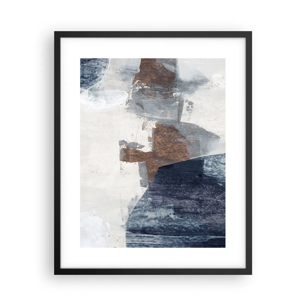 Plakat i sort ramme - Blåbrune former - 40x50 cm