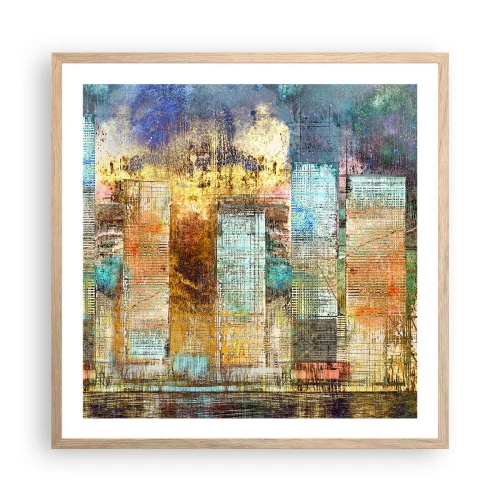 Plakat i ramme af lyst egetræ - Solrig metropol - 60x60 cm
