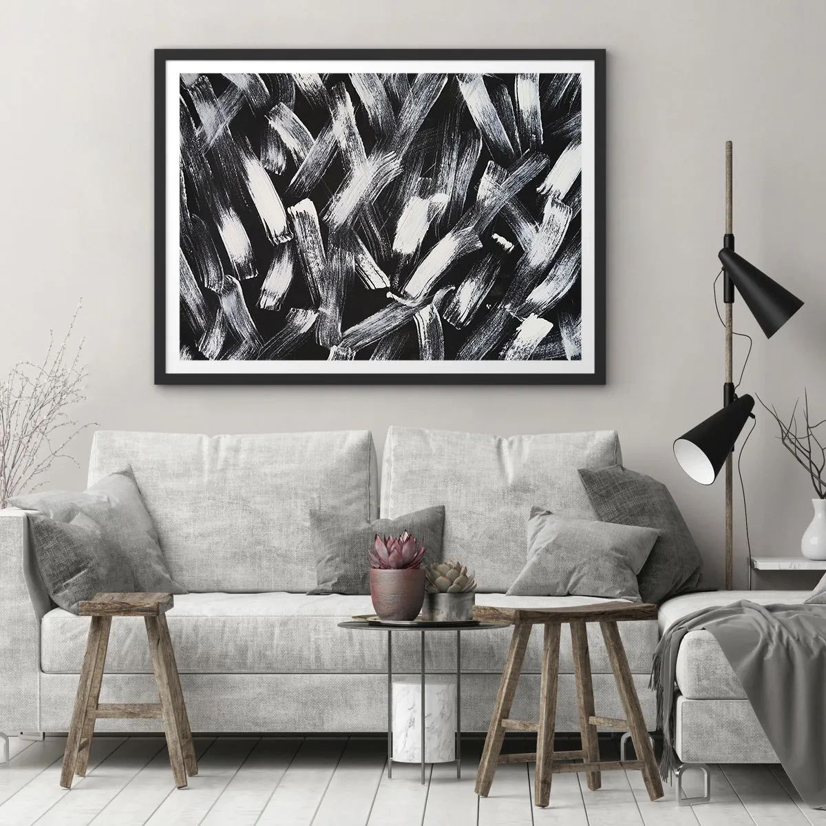 Plakat i sort ramme - Abstraktion i den industrielle ånd - 100x70 cm
