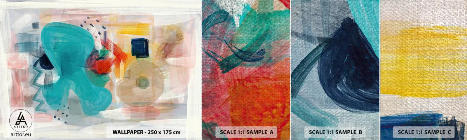 Prøve Fototapet Premium Canvas - Et farverigt spil - Abstraktion, Maling, Stykke - 100x30 cm