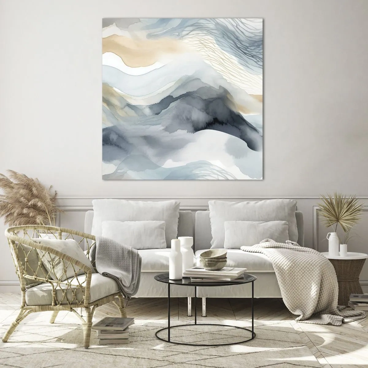 Billede på glas - Abstraktion af sne og tåge - 60x60 cm