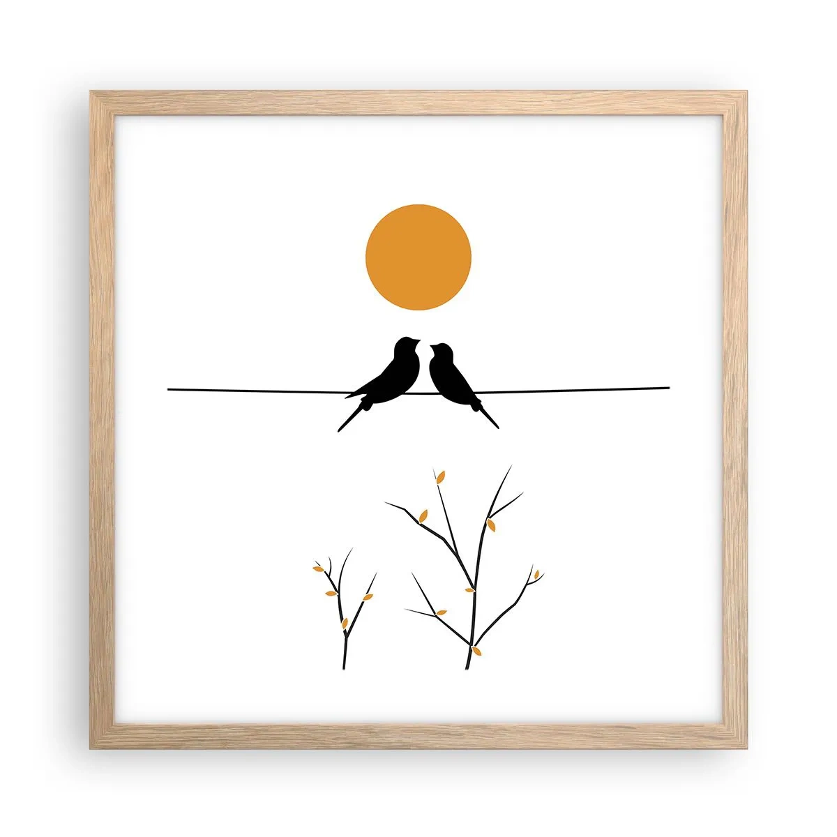 Plakat i ramme af lyst egetræ - Nattergal - 40x40 cm