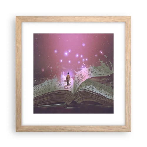 Plakat i ramme af lyst egetræ - En invitation til en anden verden - læs den! - 30x30 cm