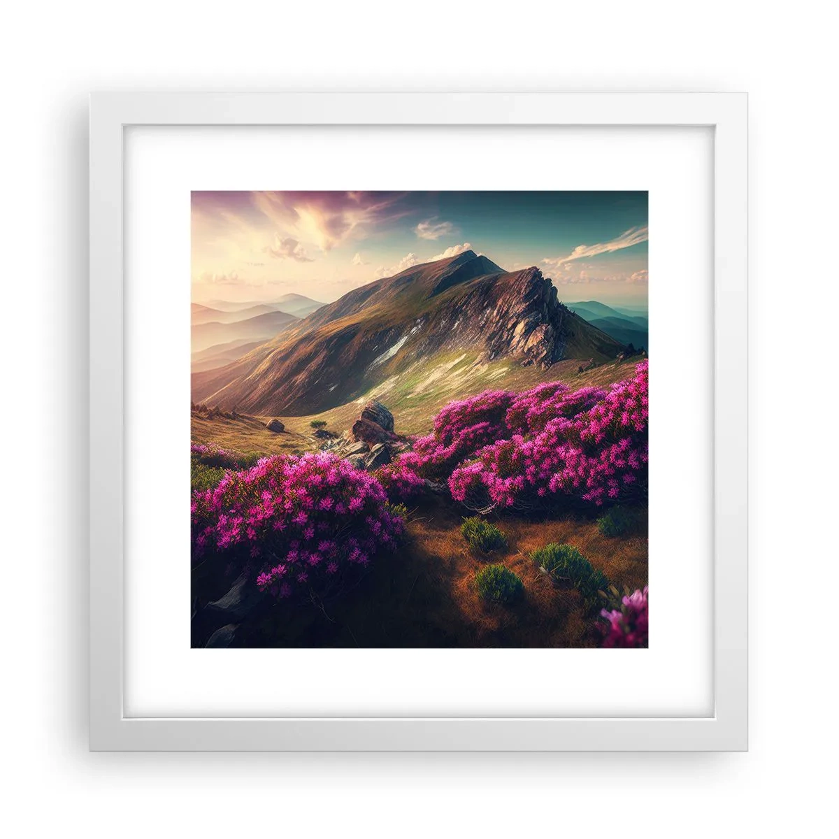 Plakat i hvid ramme - Sommer i bjergene - 30x30 cm