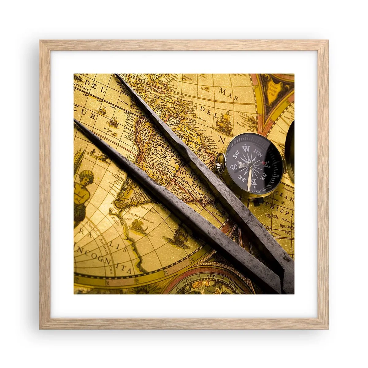 Plakat i ramme af lyst egetræ - Hvor er skattene? - 40x40 cm