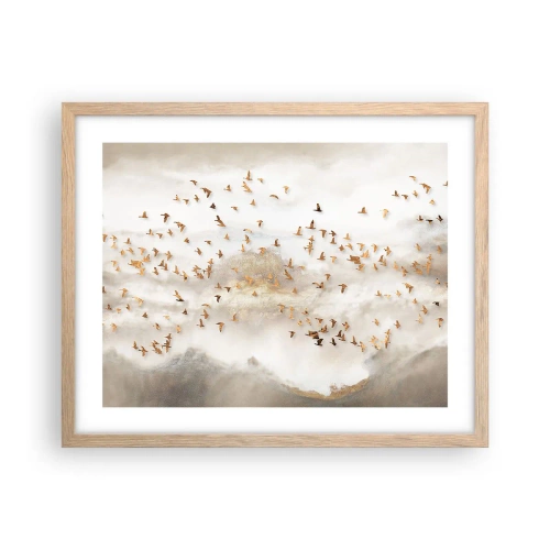 Plakat i ramme af lyst egetræ - Det er på tide... - 50x40 cm