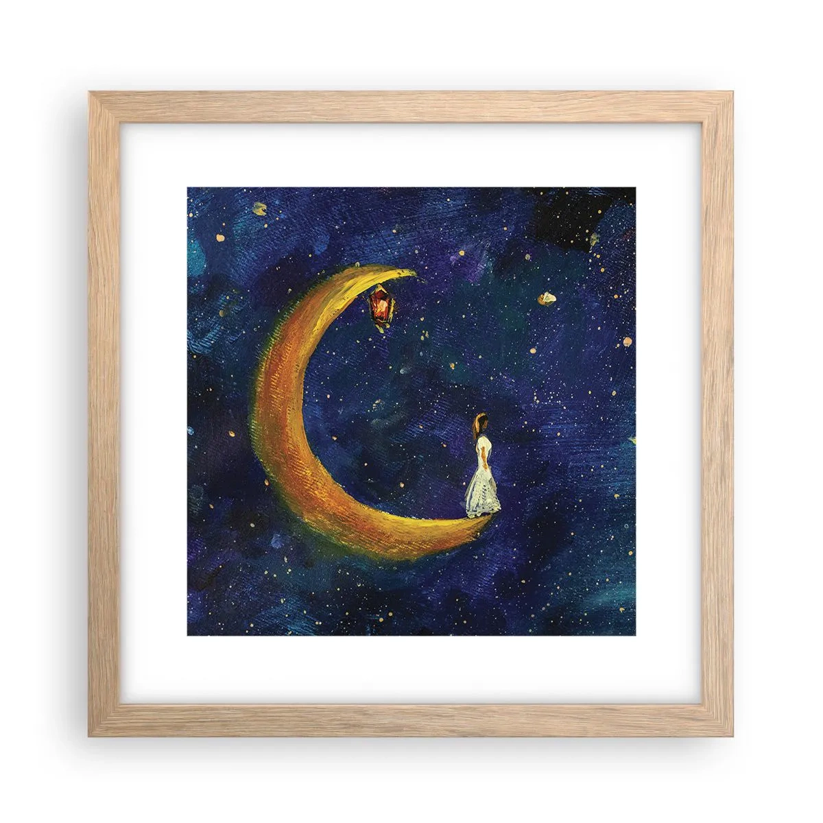 Plakat i ramme af lyst egetræ - Kald på verden - 30x30 cm