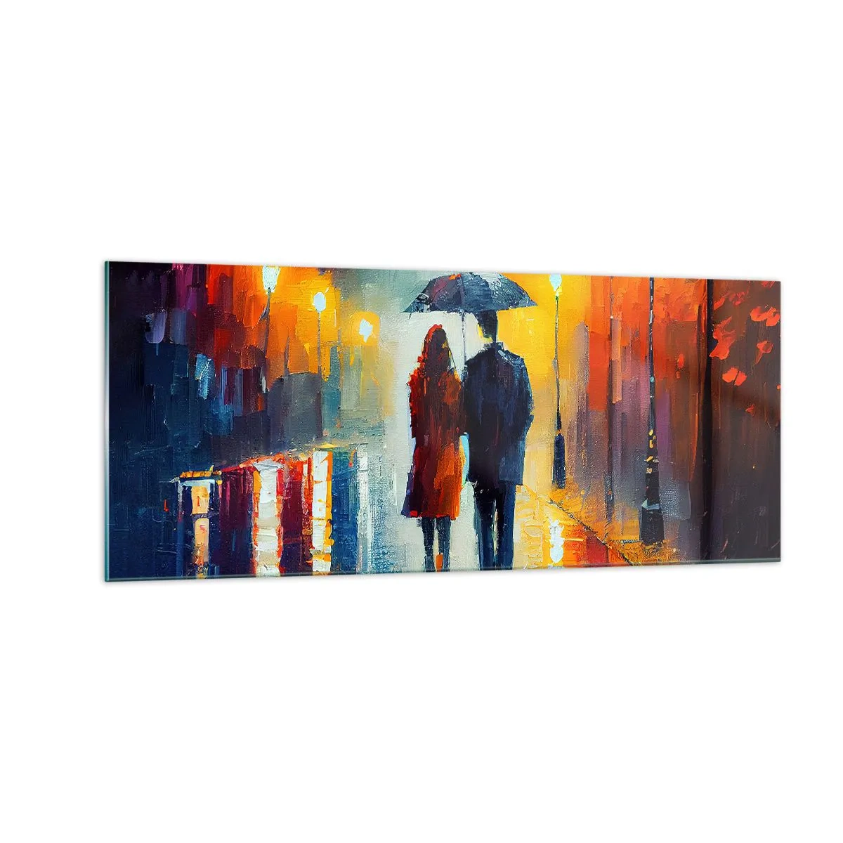 Billede på glas - Sammen - en farverig nat - 100x40 cm