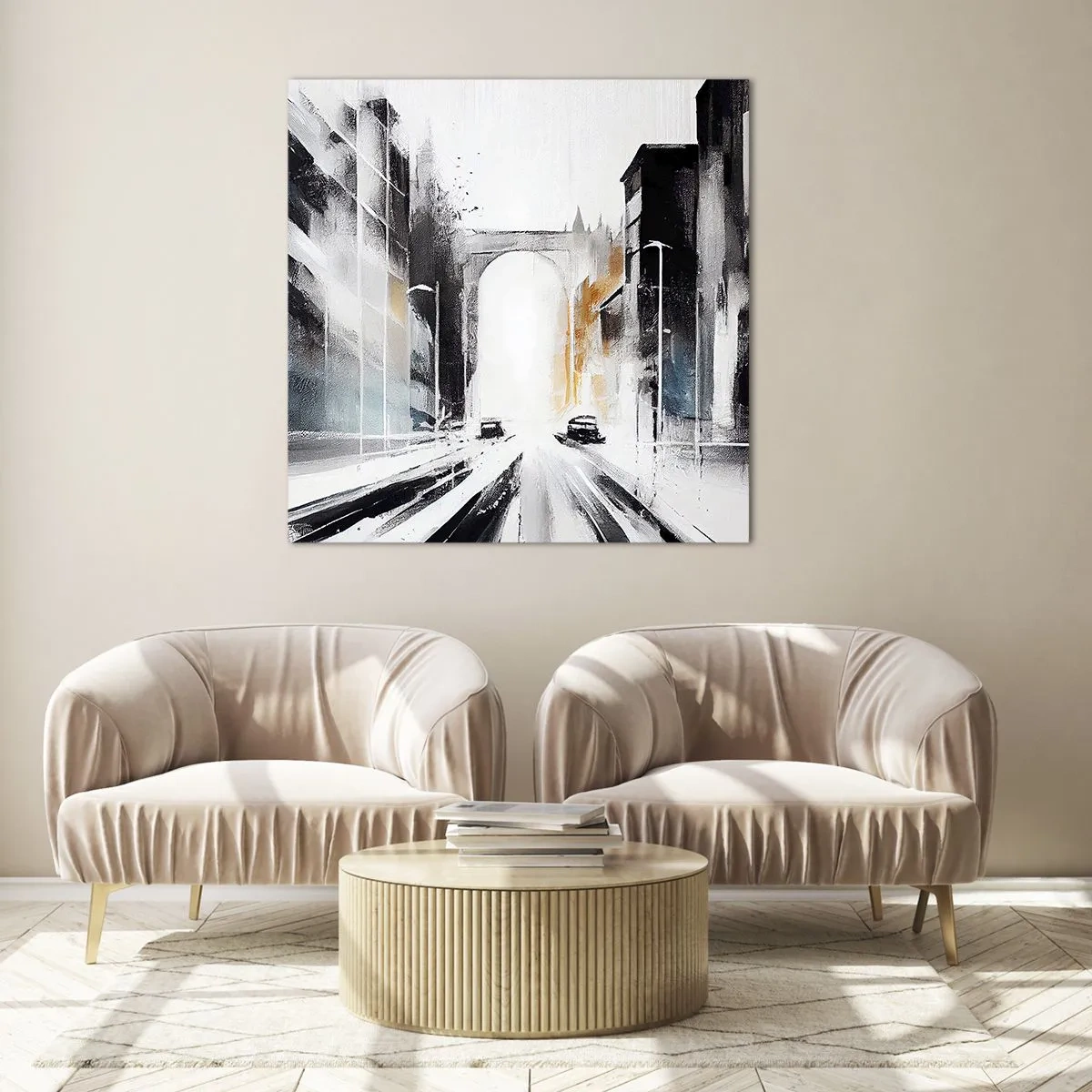 Billede på glas - Bystudie: arkitektur og bevægelse - 40x40 cm